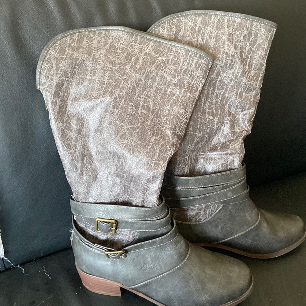 Grey back zip boots